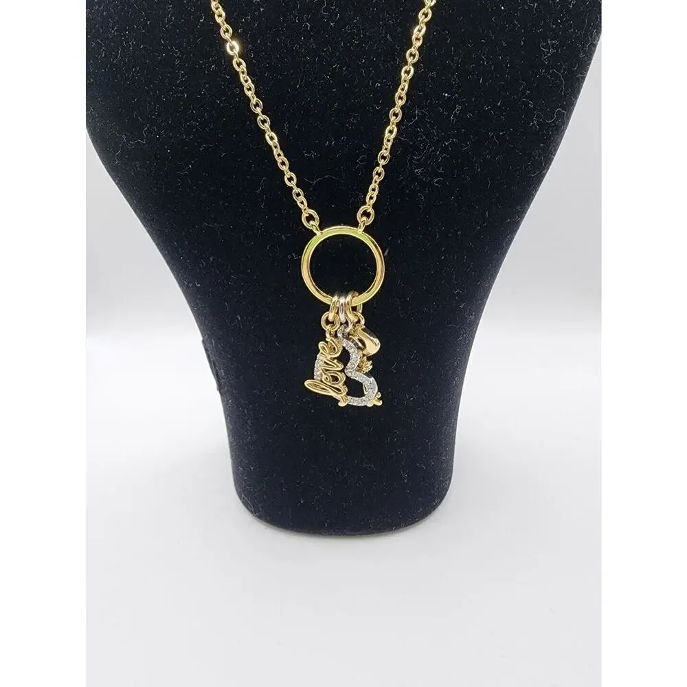 Lia Sophia Unlock Love Shiny Gold Crystal Love, Key, Heart Charms Necklace 34" - Picture 1 of 6